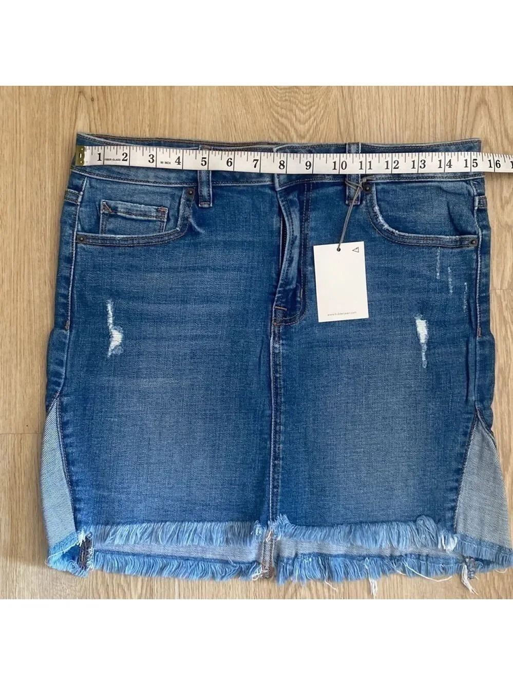 Y2K Casual Cool Girl Hidden Jean Denim Mini Skirt Frayed Hem Trendy Street Style - Picture 11 of 11